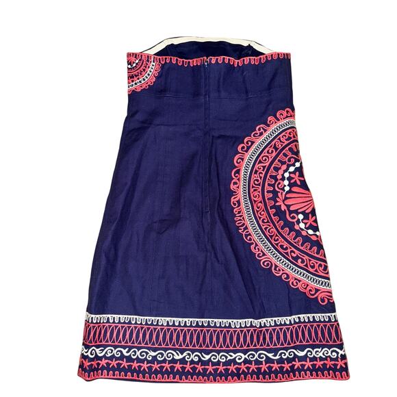 Lilly Pulitzer Bowen Strapless Dress Women 2 Navy Basket Weave Coral Embroidered - Picture 2 of 7